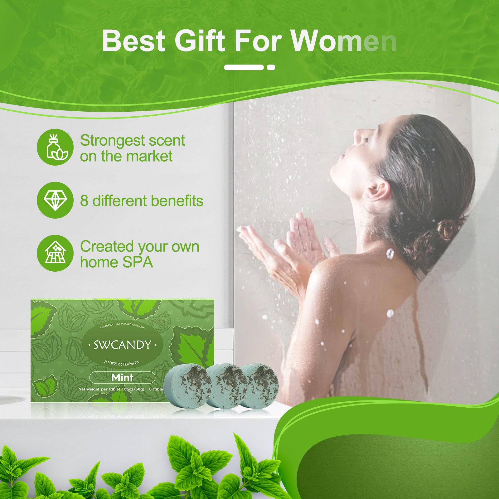 Swcandy Aromatherapy Shower Steamers Gifts Mint 8 Pcs