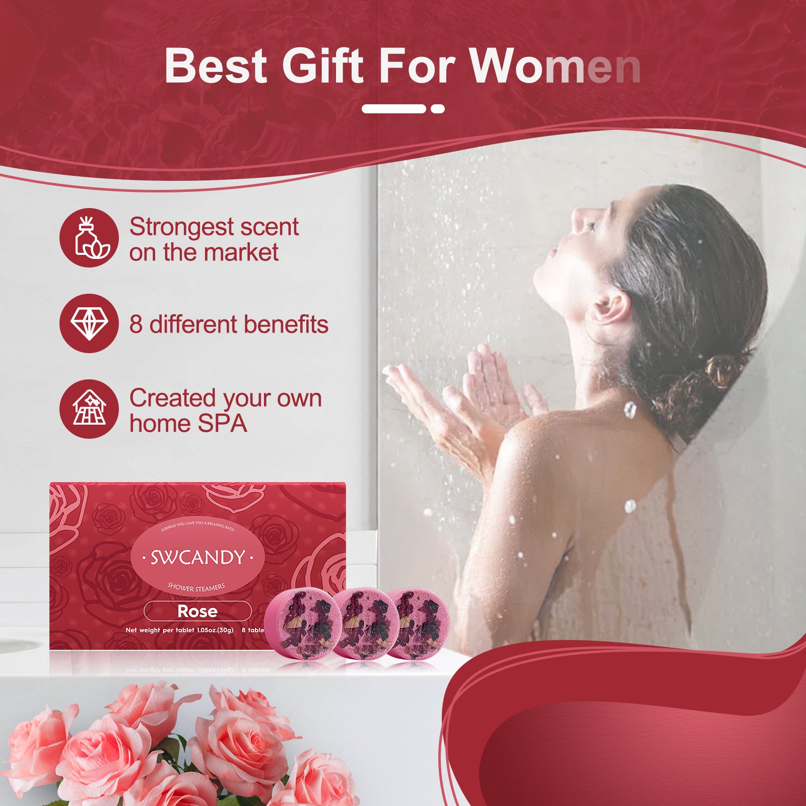 Swcandy Aromatherapy Shower Steamers Gifts Rose 8 Pcs