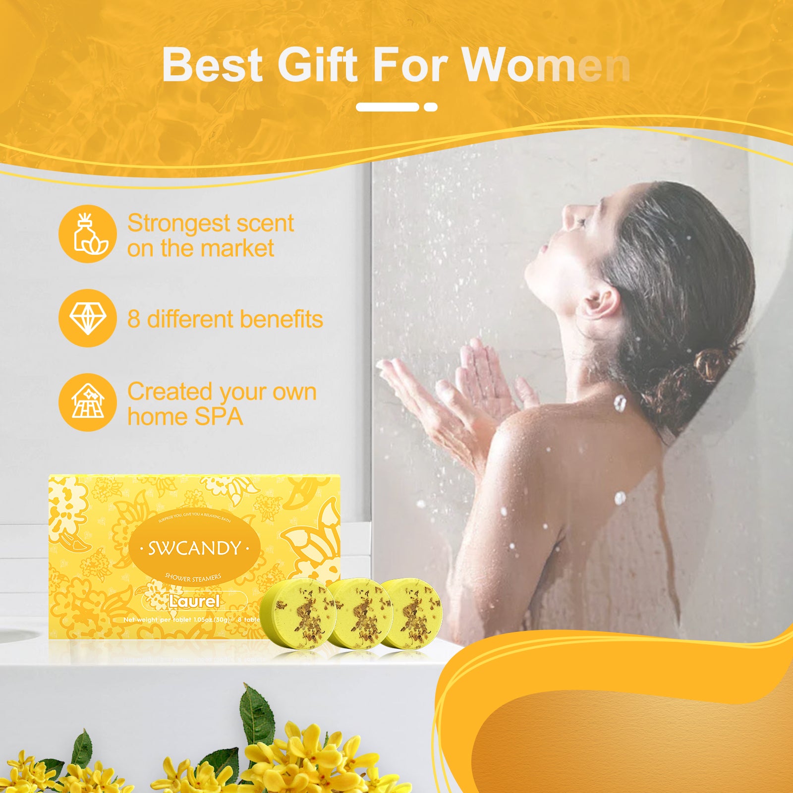 Swcandy Aromatherapy Shower Steamers Gifts Laurel 8 Pcs