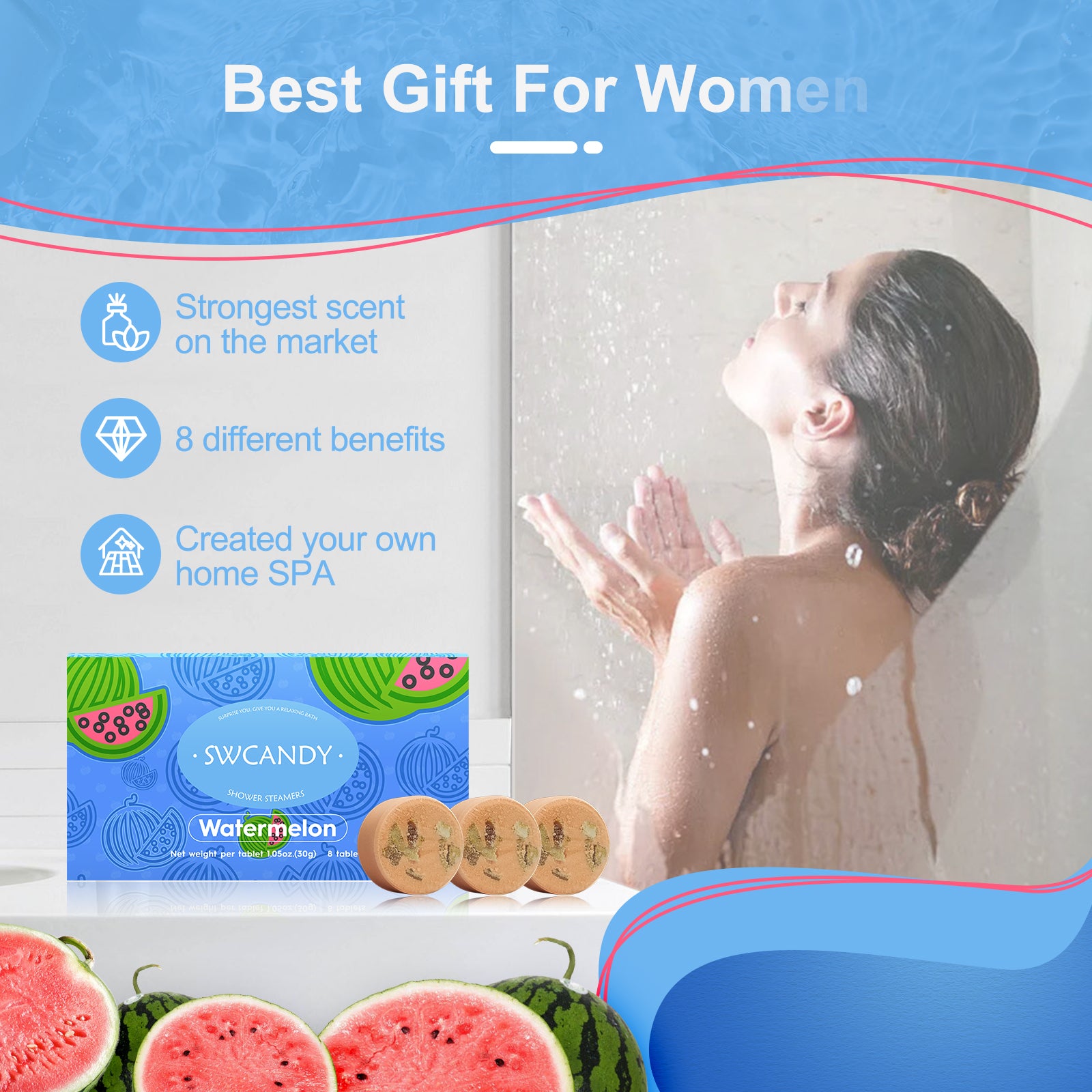 Swcandy Aromatherapy Shower Steamers Gifts Watermelon 8 Pcs