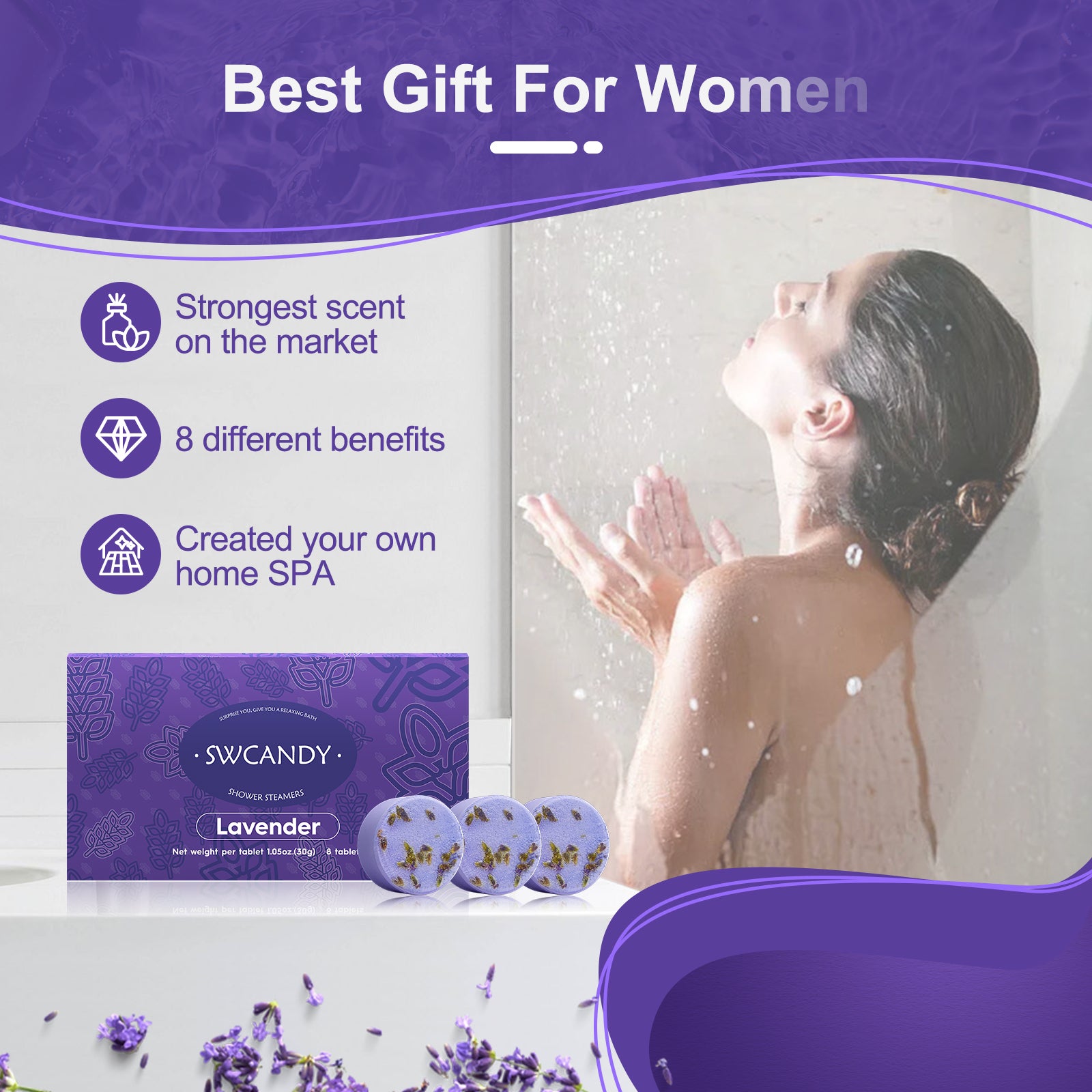 Swcandy Aromatherapy Shower Steamers Gifts Lavender 8 Pcs