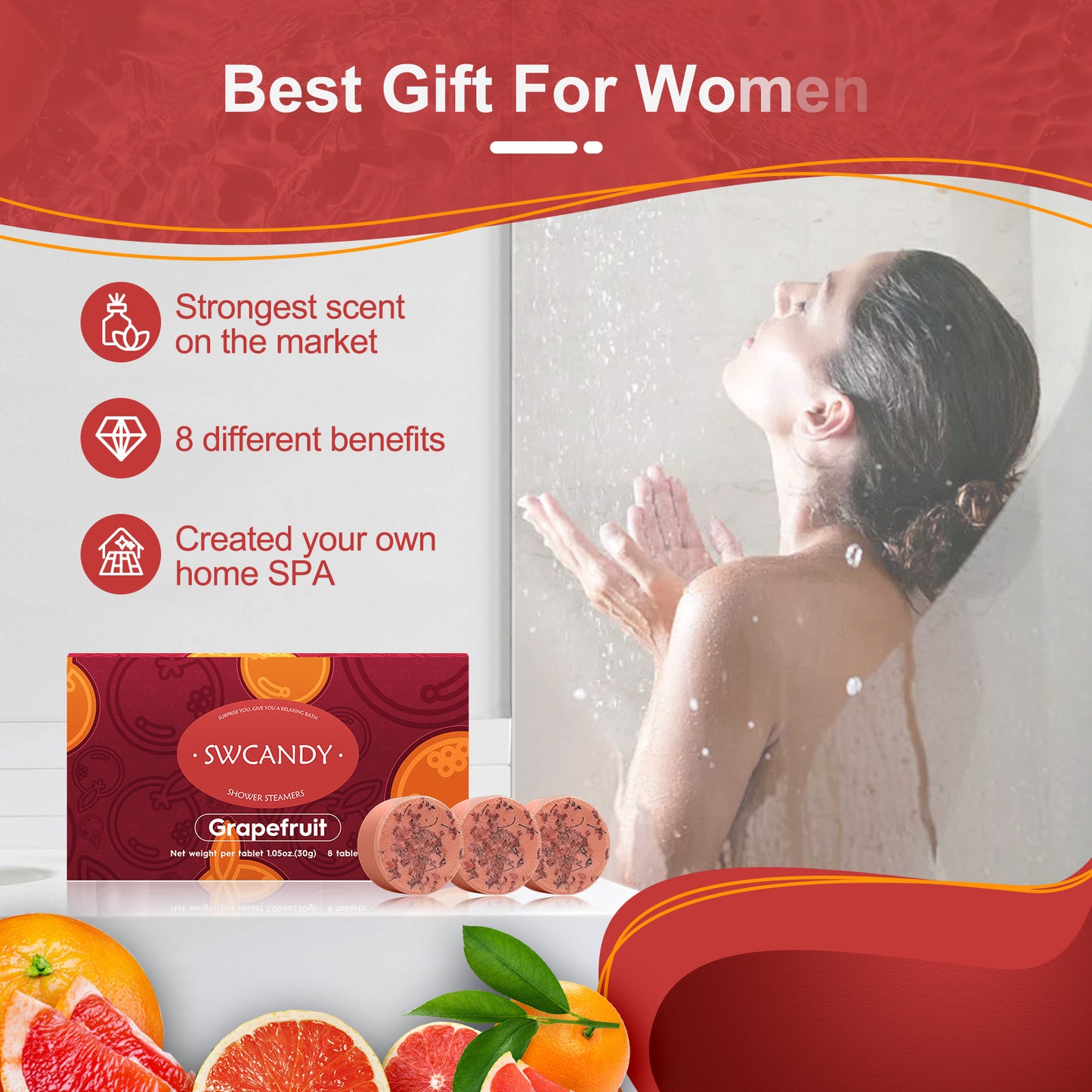 Swcandy Aromatherapy Shower Steamers Gifts Grapefruit 8 Pcs