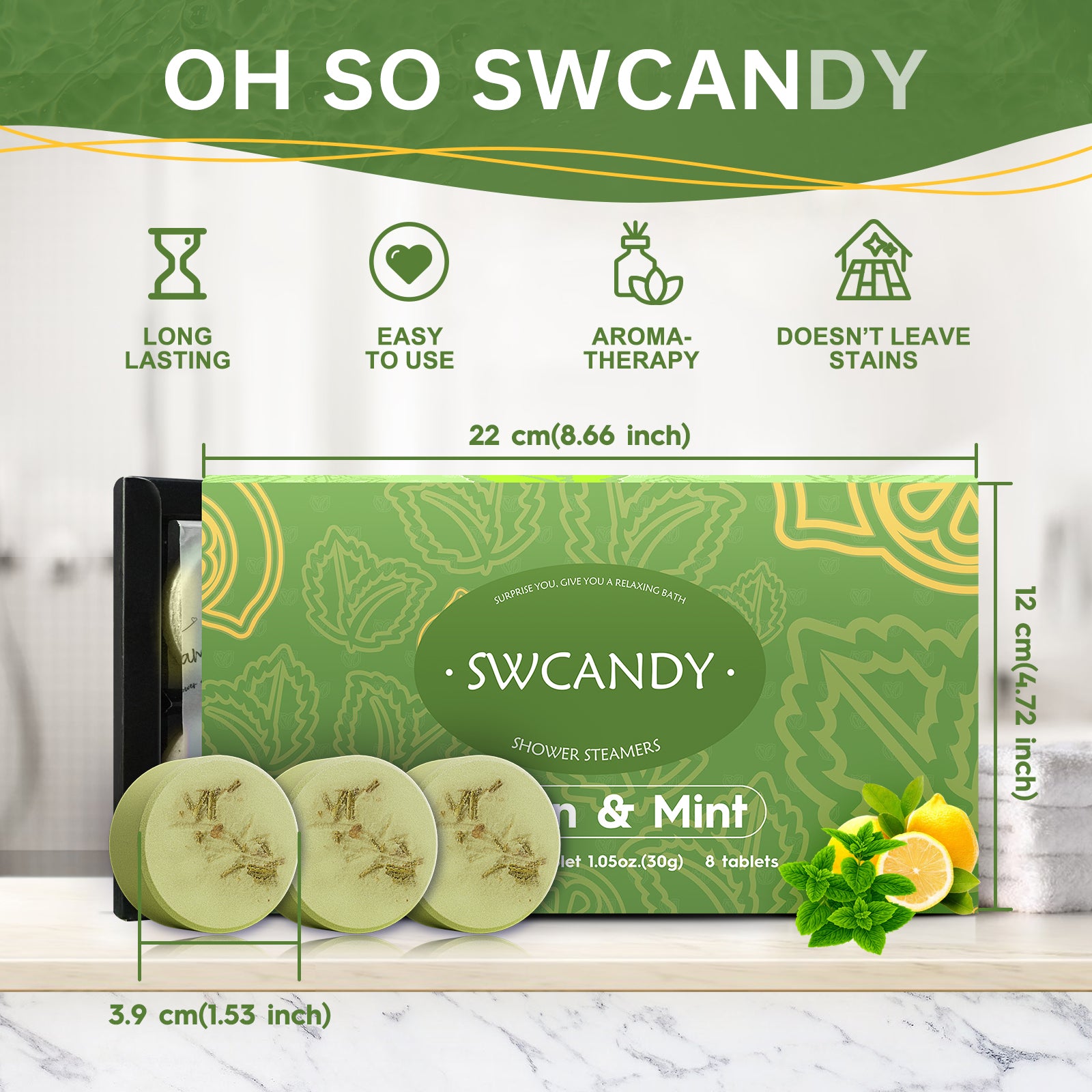 Swcandy Aromatherapy Shower Steamers Gifts Lemon Mint 8 Pcs