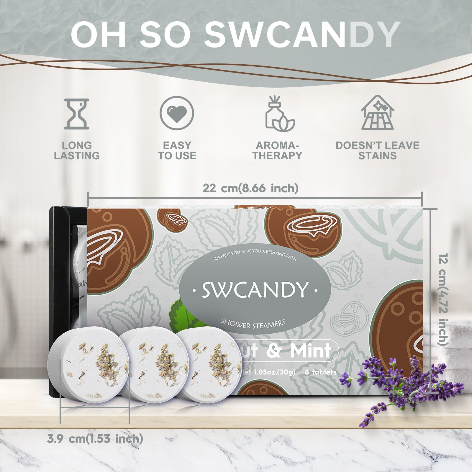 Swcandy Aromatherapy Shower Steamers Gifts Coconut Mint 8 Pcs