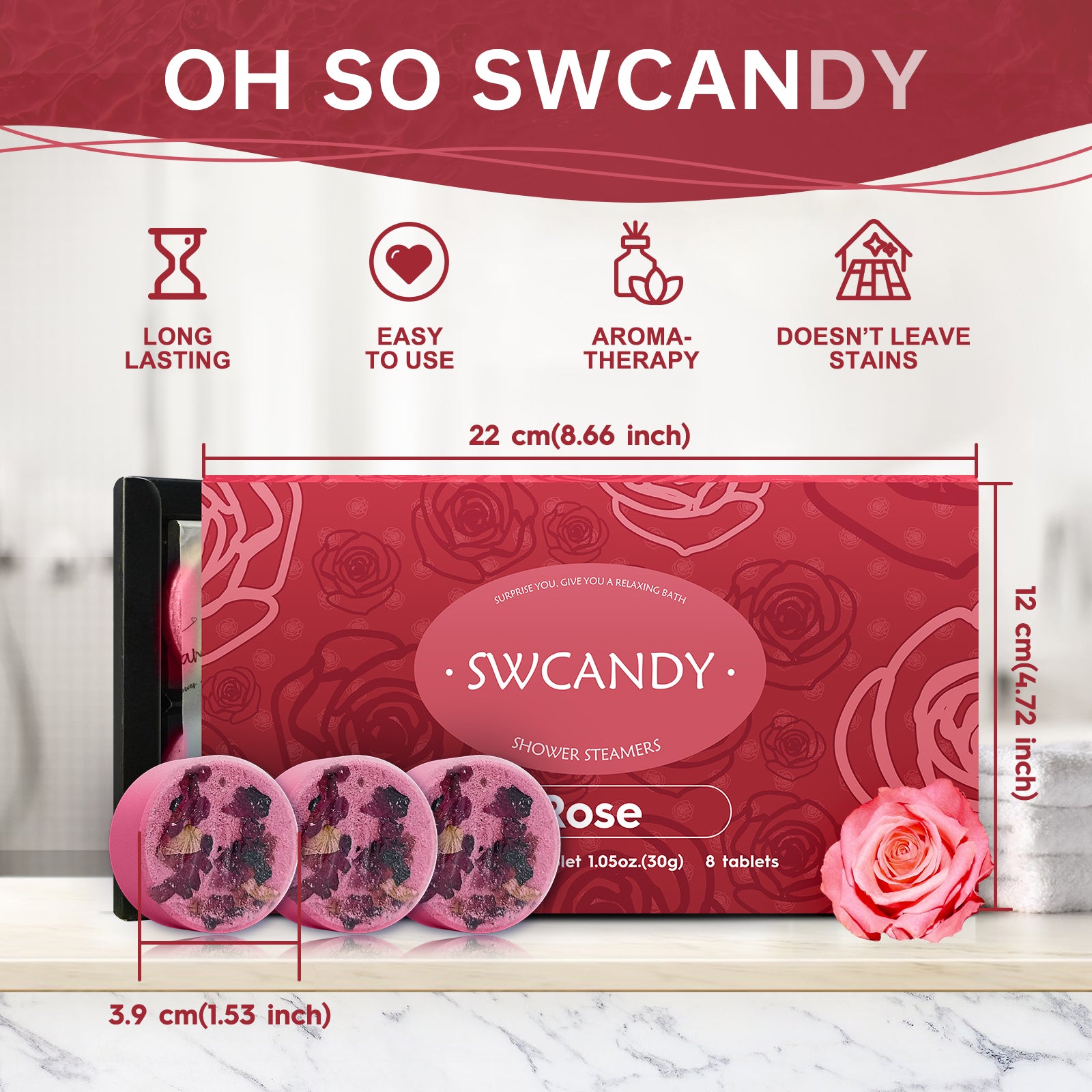 Swcandy Aromatherapy Shower Steamers Gifts Rose 8 Pcs