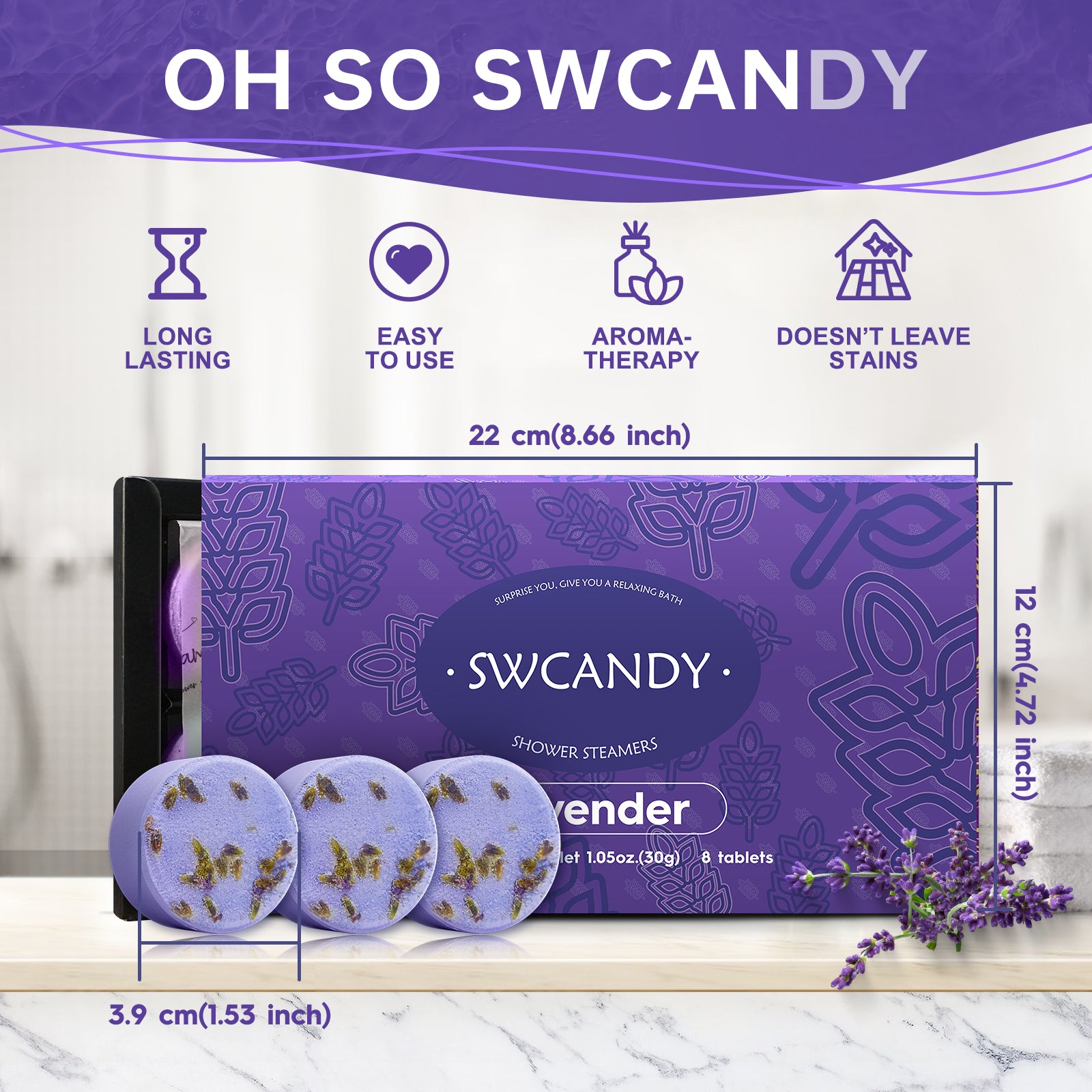 Swcandy Aromatherapy Shower Steamers Gifts Lavender 8 Pcs