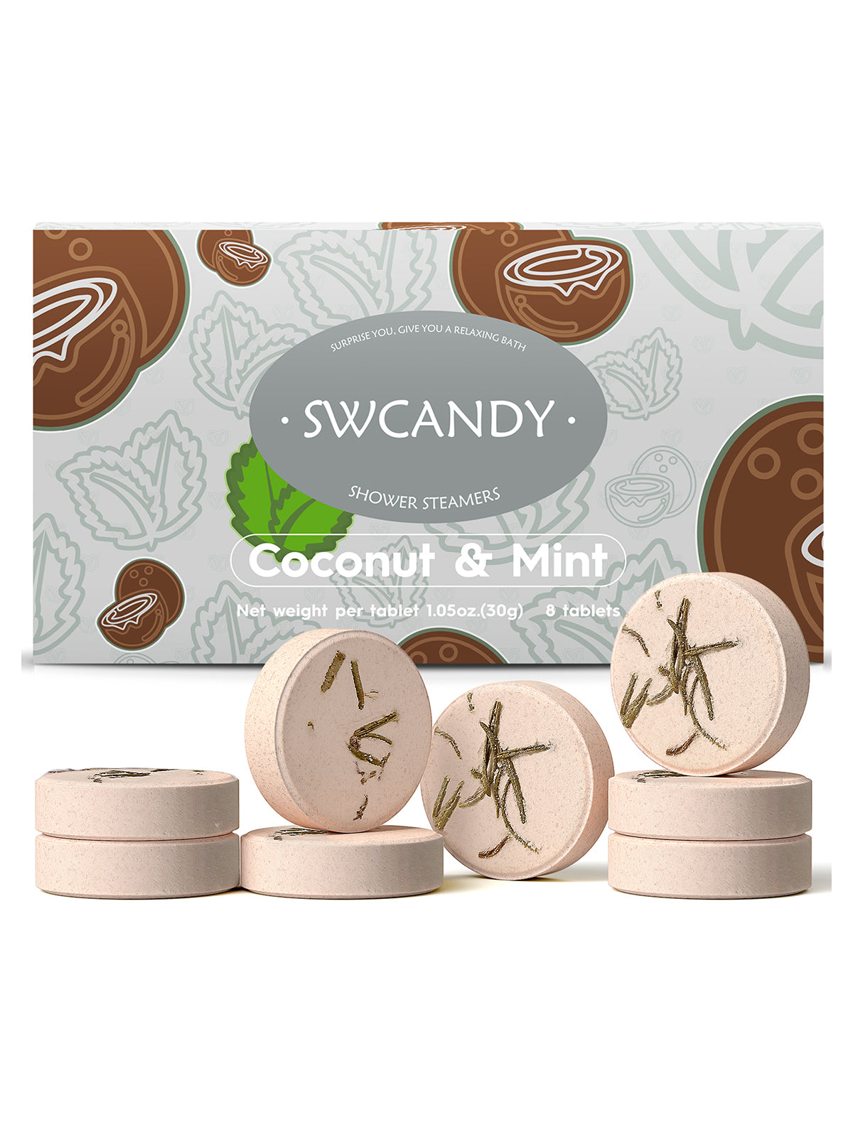 Swcandy Aromatherapy Shower Steamers Gifts Coconut Mint 8 Pcs