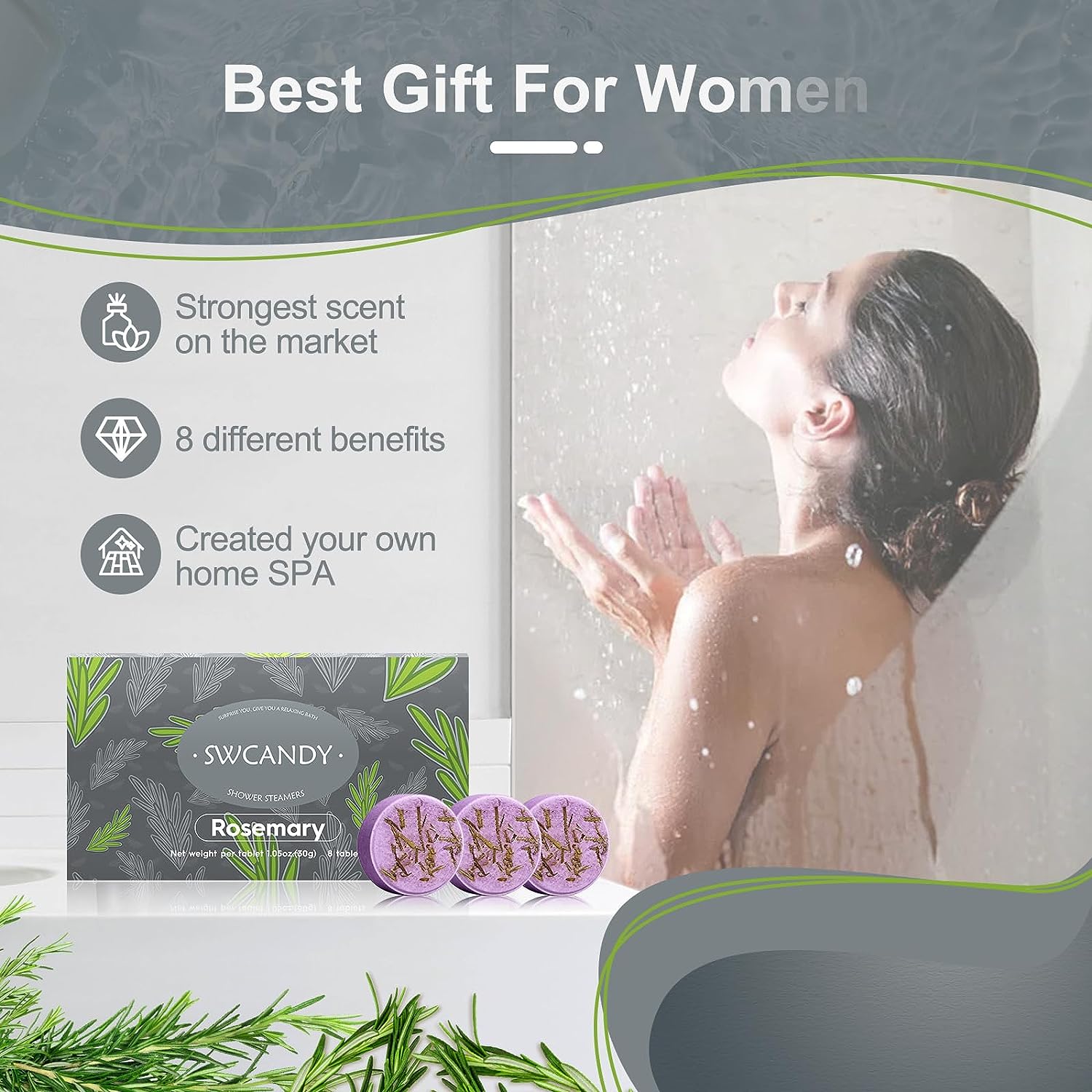 Swcandy Aromatherapy Shower Steamers Gifts Rosemary 8 Pcs