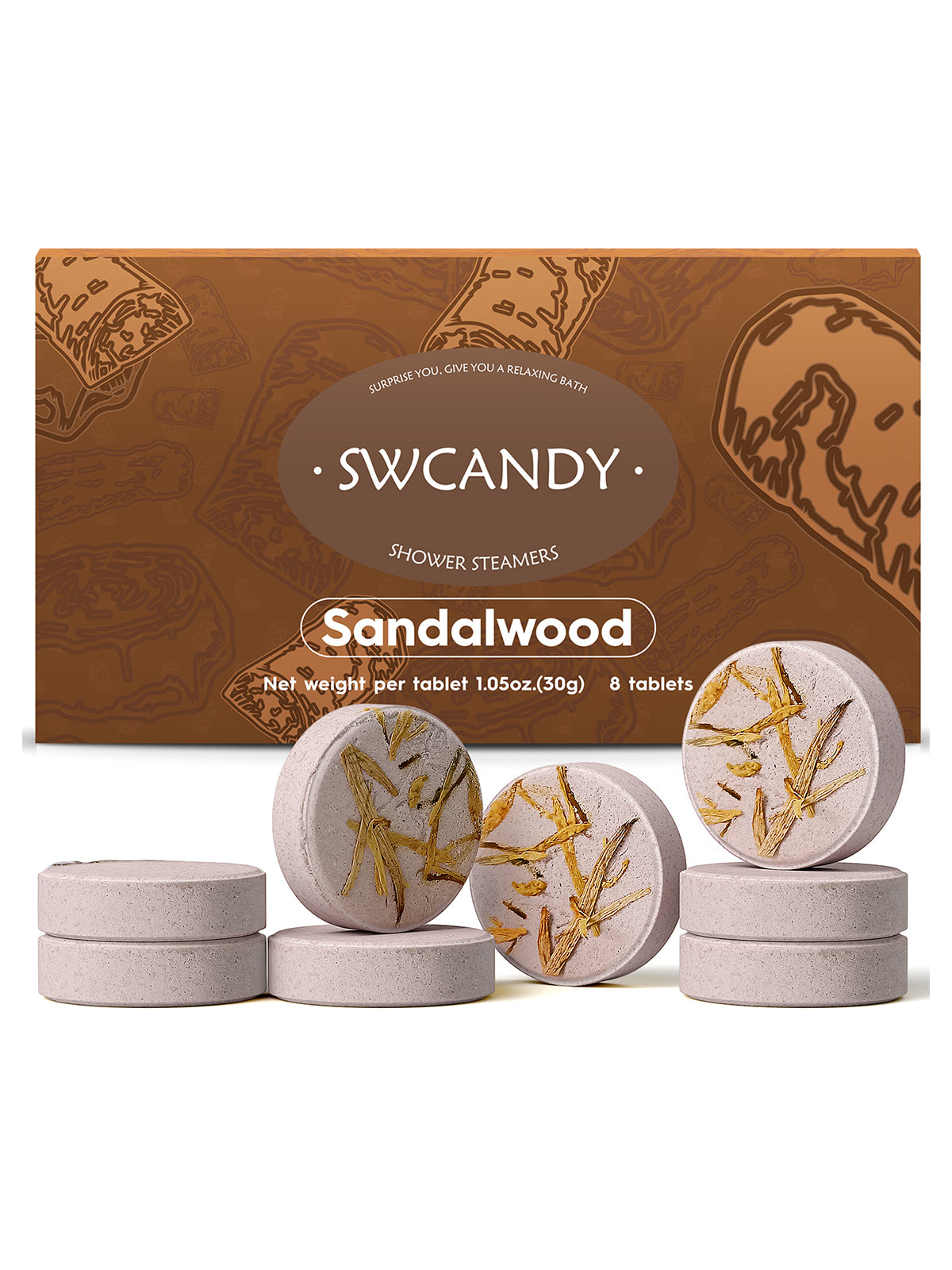 Swcandy Aromatherapy Shower Steamers Gifts Sandalwood 8 Pcs