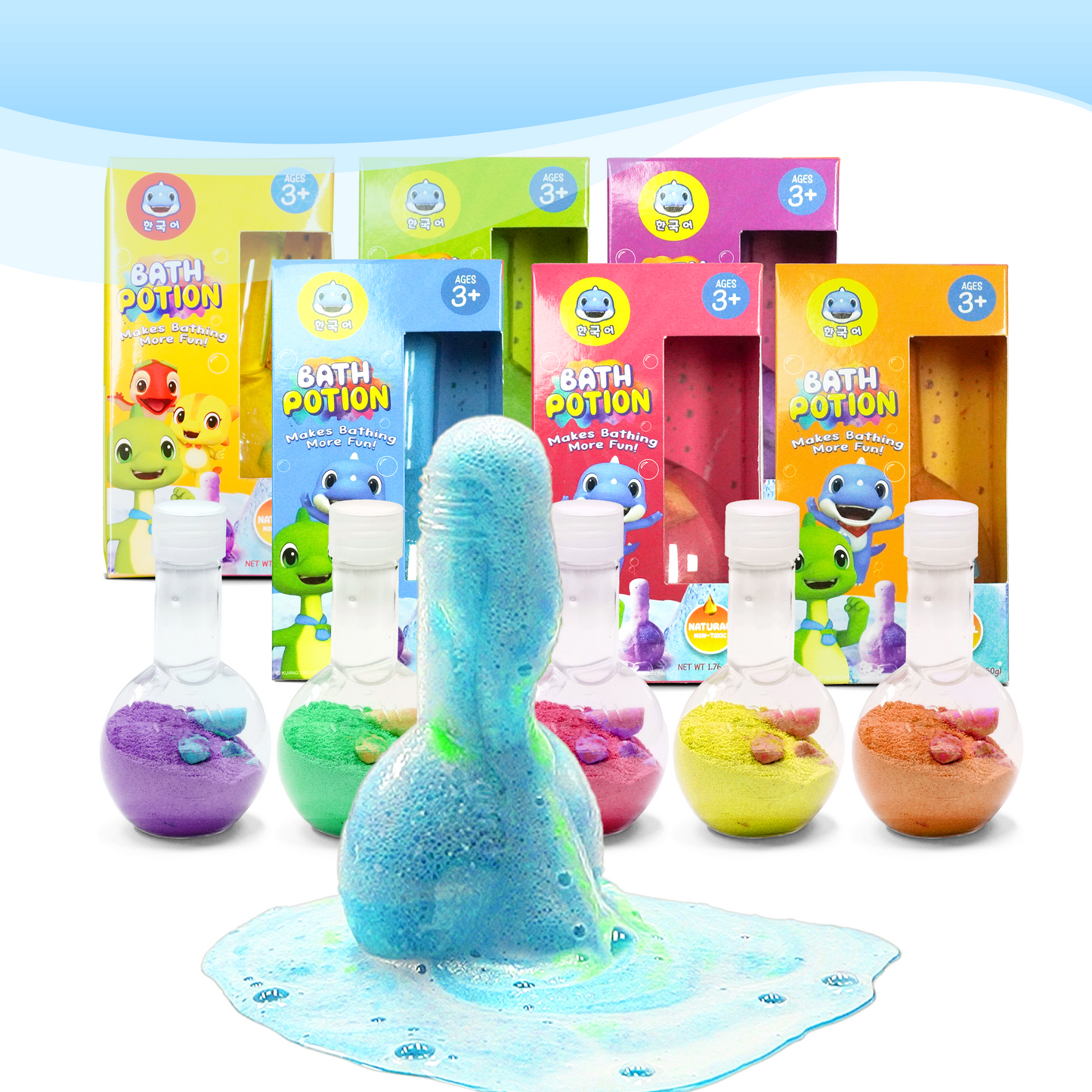 Kids Bath Bombs Potions, SWCANDY 6 Pack BLUE Bubble Bath Toys Tub for Kid Colorful Fizzy Fun, Cool Foam Kit Color Scientific Magical Nontoxic Fizzes Eruption Girls Toddler stocking stuffers Christmas Gifts