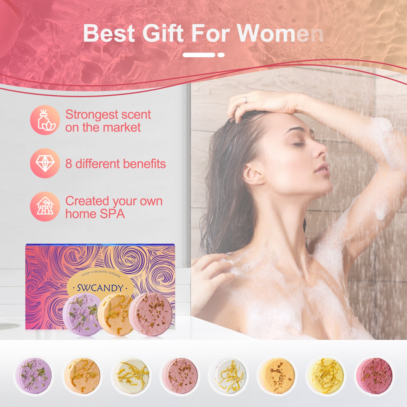 Swcandy 8 Pcs Aromatherapy Shower Steamers Gifts Set Flower